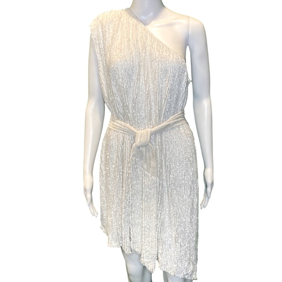 NWT Retrofete White Ella One Shoulder Sequin Mini Dress -Sz XL - Picture 7 of 15
